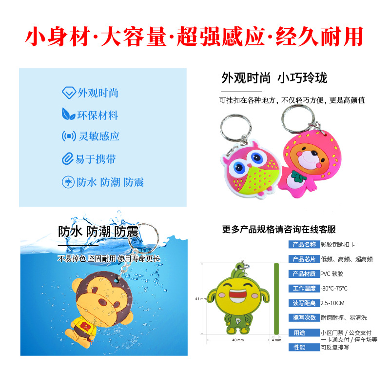 門禁鑰匙扣定制工廠彩膠鑰匙扣NFC卡通鑰匙扣卡廠家3